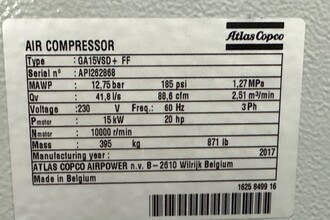 2017 ATLAS COPCO GA15VSD + FF Rotary Screw & Sliding Vane Air Compressors | Midstate Machinery (3)